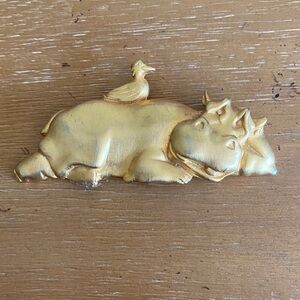 Gold Hippo and Bird Figurine